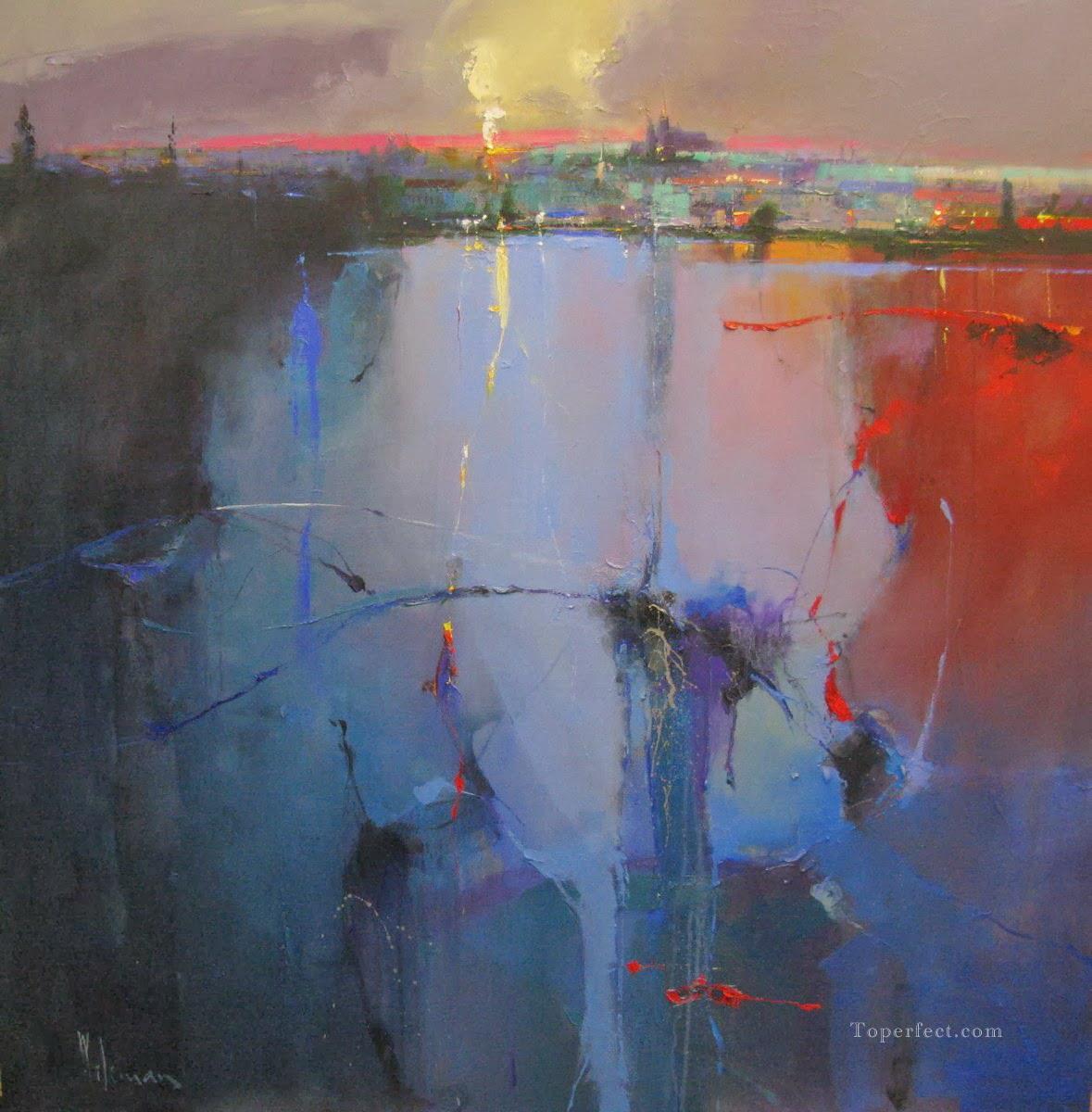 Sunset over Prague Castle abstract seascape Oil Paintings